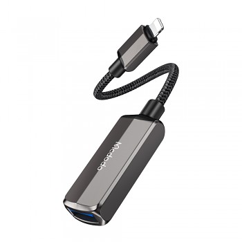 Mcdodo – OTG adaptér (CA-2690) – Lightning na USB, Lightning, hliníková slitina, nylon, 2,4 A – tmavě šedá