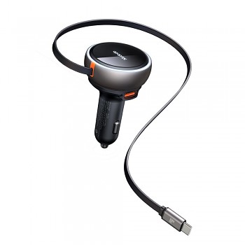 Mcdodo – nabíječka do auta (CC-4850) – s výsuvným kabelem USB-C, 80W, duální port, světelný indikační kroužek, 80cm – černá