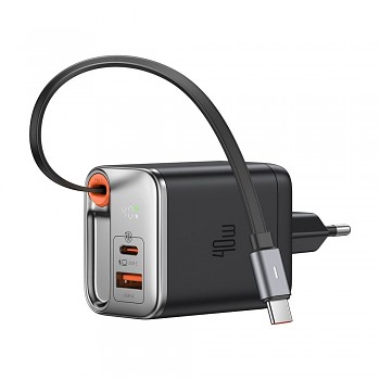 Mcdodo - nástěnná nabíječka FreeGo Series (CH-4281) - s vestavěným zatahovacím kabelem USB-C, USB-A/C, 40W, digitální displej, 65cm - černá