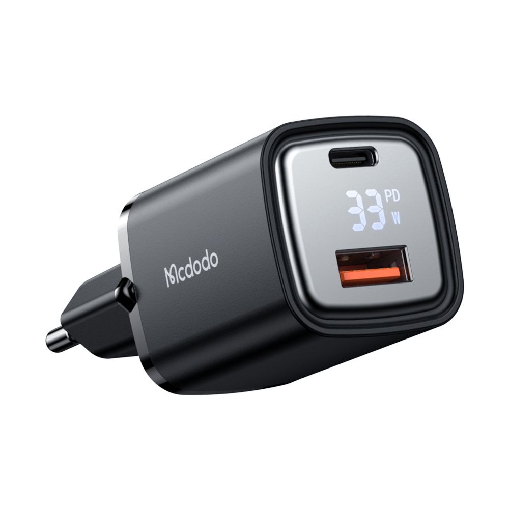 Levně Mcdodo - nástěnná nabíječka Graphite Series (CH-1701) - USB-A, USB-C, 33W, rychlonabíječka, digitální displej - černá