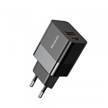Mcdodo - nástěnná nabíječka Hydrogen Series (CH-1951) - duální port, 20W, rychlonabíječka, ohnivzdorný PC - černá