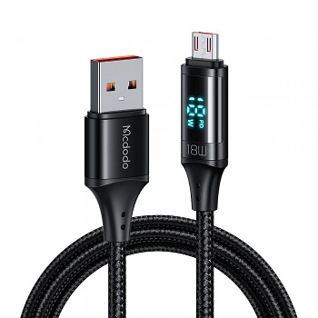 Mcdodo – datový kabel (CA-1070) – USB 2.0 na micro-USB, s digitálním displejem, nylonové opletení, hliníková slitina, 3A, 1,2m – černý