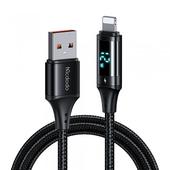 Mcdodo – datový kabel (CA-1060) – USB 2.0 na Lightning, s digitálním displejem, nylonové opletení, hliníková slitina, 3A, 1,2m – černý