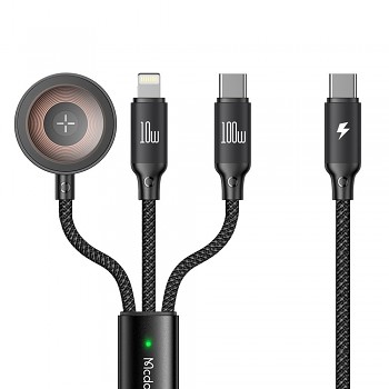 Mcdodo - datový kabel 3 v 1 řady O (CA-4940) - USB-C na Lightning/USB-C/bezdrátová nabíječka Apple Watch, 100W, 1,2m - černý