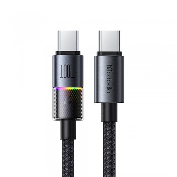 Mcdodo – datový kabel (CA-8200) – se 7 barevnými světly, USB-C na USB-C, 100W, 5A, 1,2m – černý