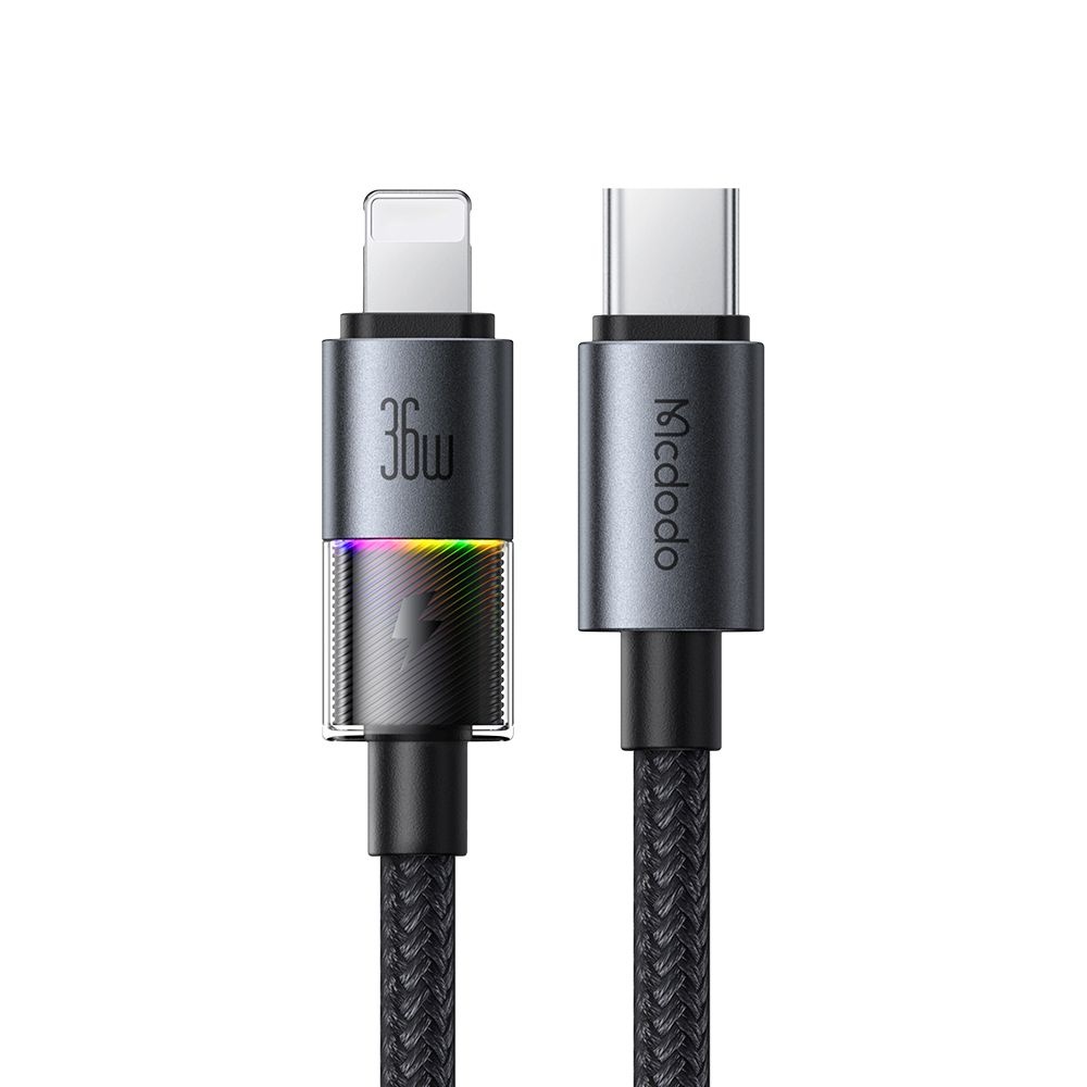 Levně Mcdodo – datový kabel (CA-8190) – se 7 barevnými světly, USB-C na Lightning, 36W, 3A, 1,2m – černý