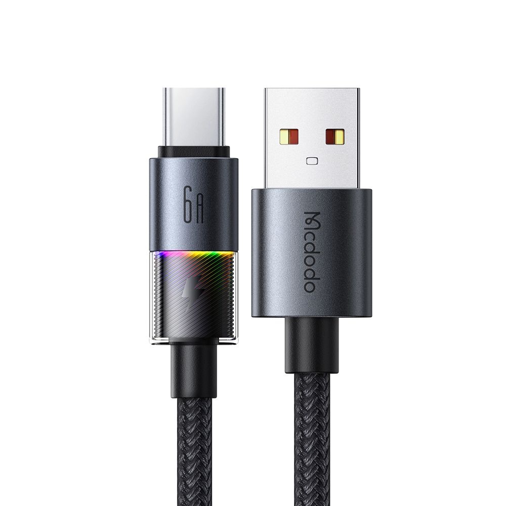 Levně Mcdodo – datový kabel (CA-8180) – se 7 barevnými světly, USB-A na USB-C, 6A, 1,2m – černý