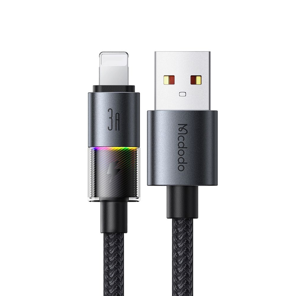 Levně Mcdodo – datový kabel (CA-8170) – s barevnými světly, USB-A na Lightning, 3A, 1,2m – černý