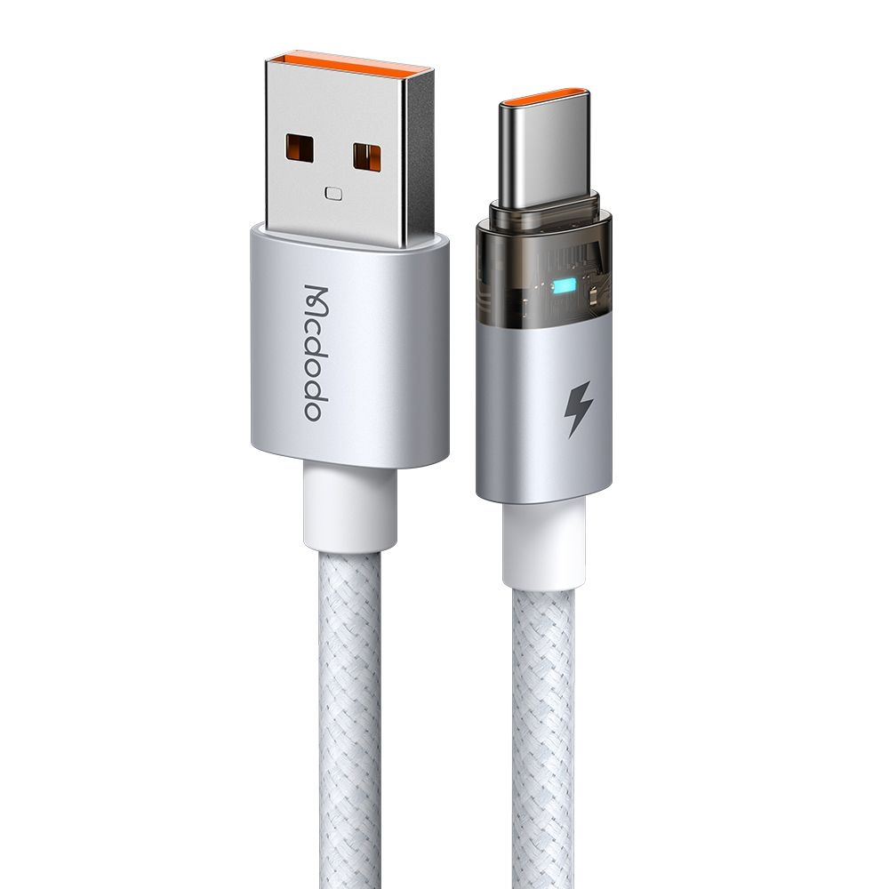 Levně Mcdodo – datový kabel (CA-6892) – s nabíjecím světlem, USB-C na USB-A, průhledný kabel, 6A, 1,2m – bílý