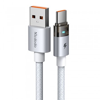 Mcdodo – datový kabel (CA-6892) – s nabíjecím světlem, USB-C na USB-A, průhledný kabel, 6A, 1,2m – bílý