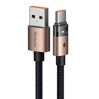 Mcdodo – datový kabel (CA-6891) – s nabíjecím světlem, USB-C na USB-A, průhledný kabel, 6A, 1,2m – Desert Gold