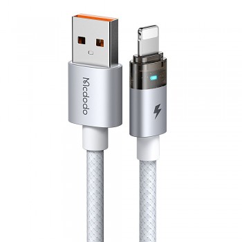 Mcdodo – datový kabel (CA-6912) – s nabíjecím světlem, USB-A na Lightning, průhledný kabel, 3A, 1,2m – bílý