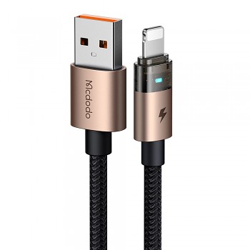 Mcdodo – datový kabel (CA-6911) – s nabíjecím světlem, USB-A na Lightning, průhledný kabel, 3A, 1,2m – Desert Gold