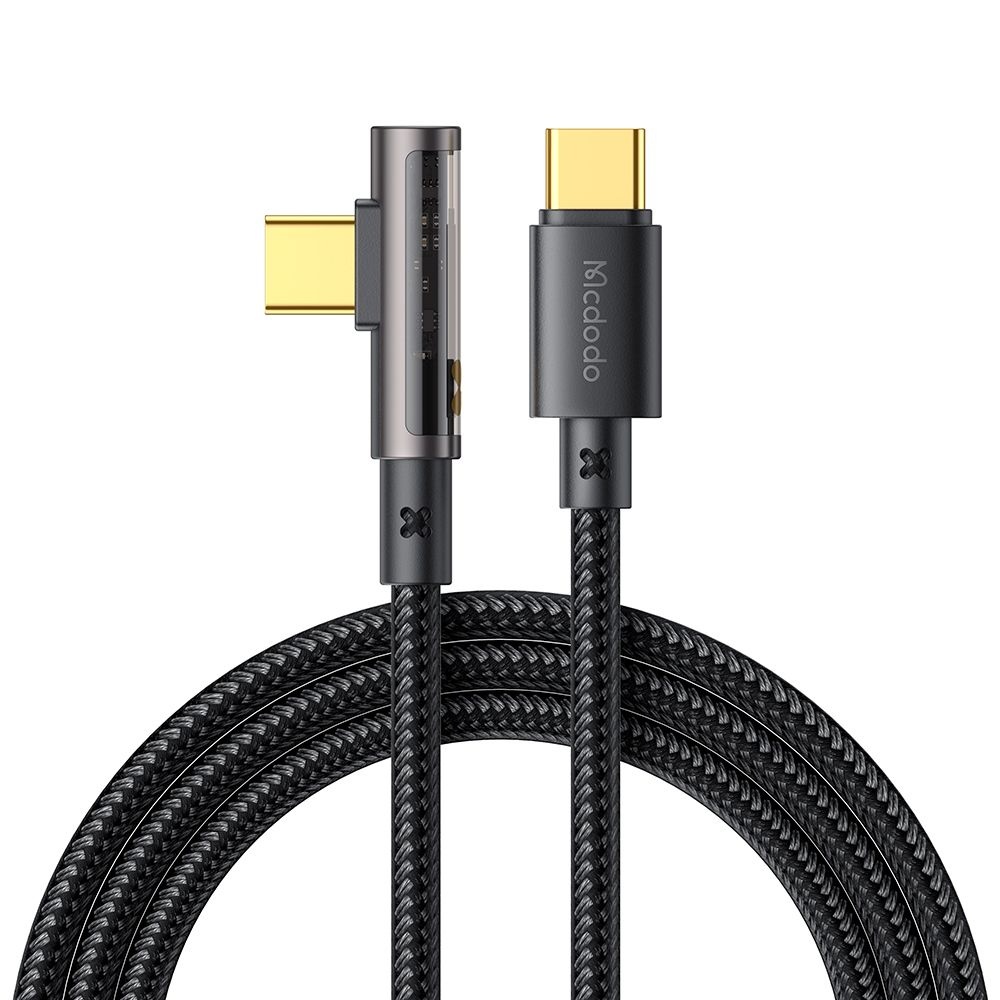 Levně Mcdodo – datový kabel (CA-3400) – USB-C na USB-C, 90stupňový design, 100W, transparentní design, 5A, 1,2m – černý