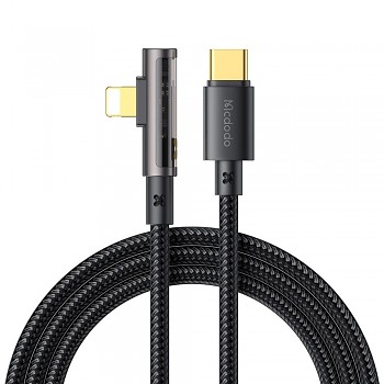 Mcdodo – datový kabel (CA-3390) – USB-C na Lightning, 90stupňový design, 36W, transparentní design, 1,2m – černý