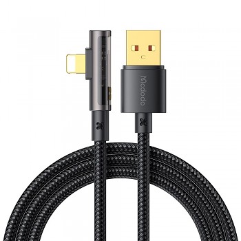 Mcdodo – datový kabel (CA-3510) – USB-A na Lightning, 90stupňový design, 3A, transparentní design, 1,2m – černý