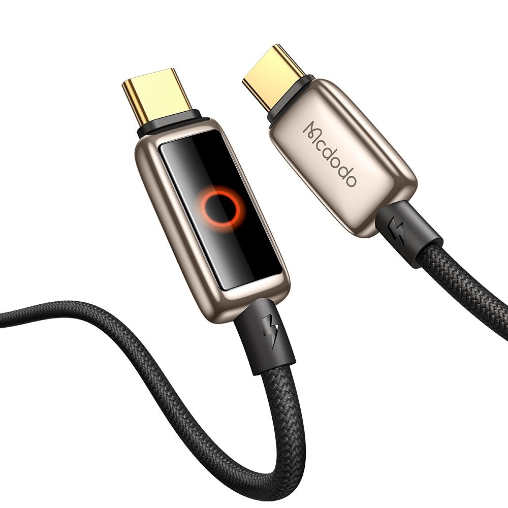 Mcdodo – datový kabel (CA-6681) – s dýchajícím světelným LED displejem, USB-C na USB-C, automatické vypnutí, 100W, 1,2m – Desert Gold