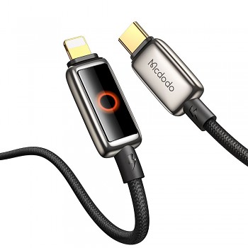 Mcdodo – datový kabel (CA-6670) – s dýchacím světelným LED displejem, USB-C na Lightning, automatické vypnutí, 36W, 1,2m – černý