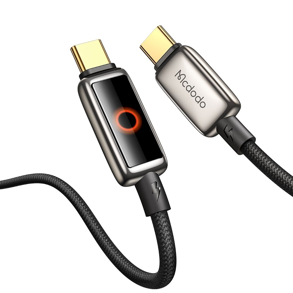 Mcdodo – datový kabel (CA-6680) – s dýchajícím světelným LED displejem, USB-C na USB-C, automatické vypnutí, 100W, 1,2m – černý
