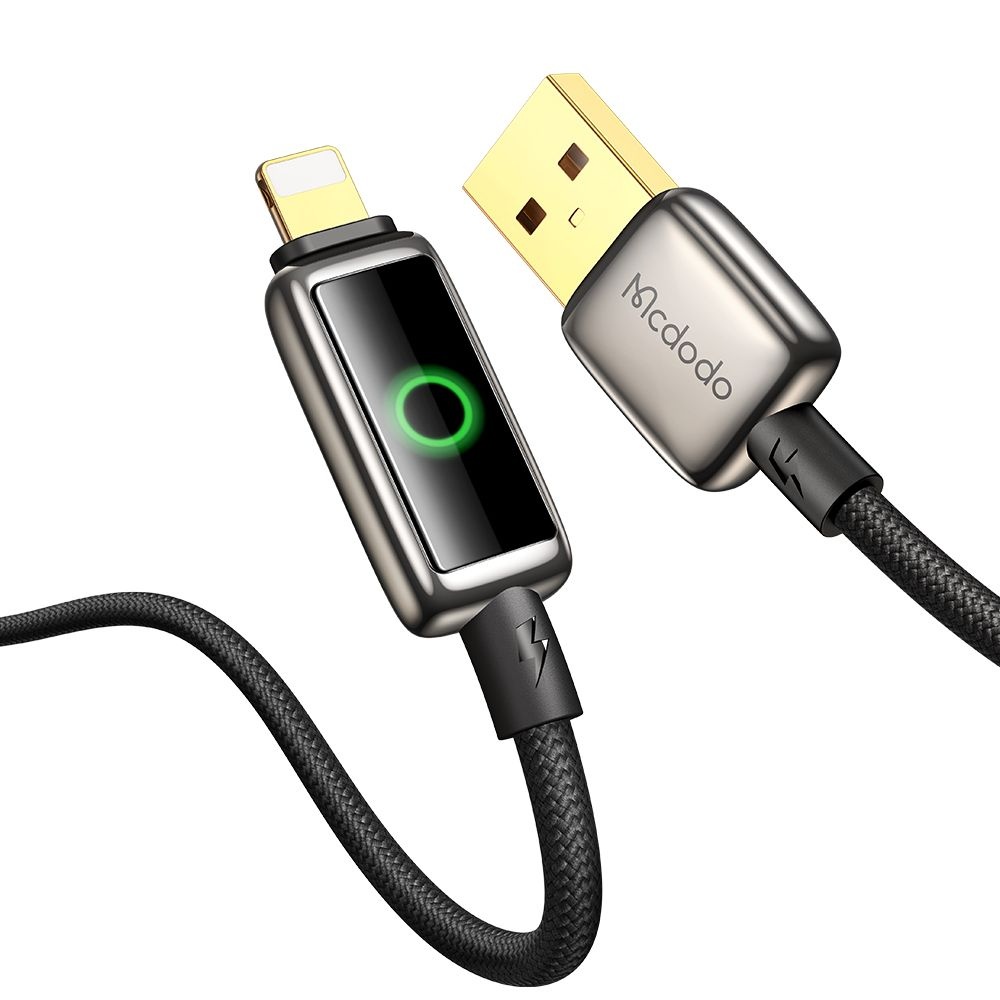 Levně Mcdodo – datový kabel (CA-6590) – s LED displejem s dýchacím světlem, USB-A na Lightning, automatické vypnutí, 3A, 1,2m – černý
