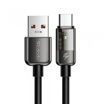 Mcdodo – datový kabel (CA-3150) – USB na Type-C, 6A, super rychlé nabíjení, transparentní design, automatické vypnutí, 1,2m – černý