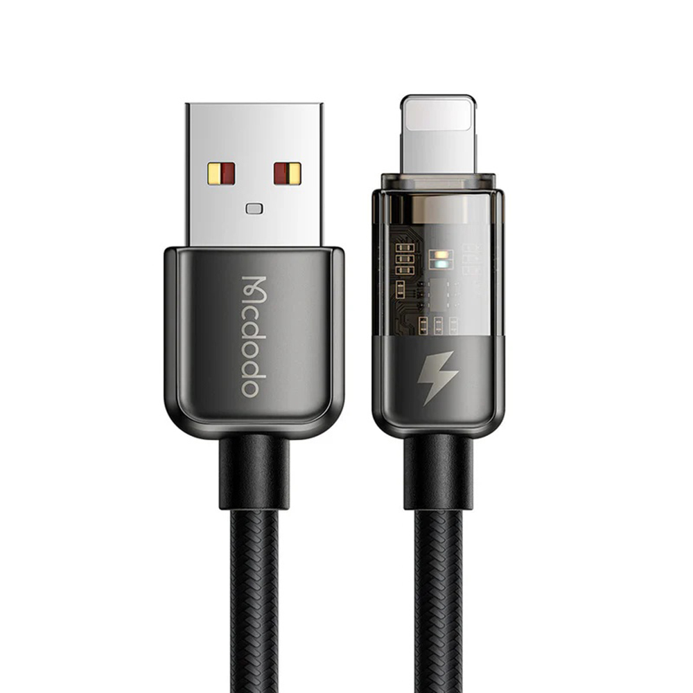 Levně Mcdodo – datový kabel (CA-3140) – USB-A na Lightning, 3A, transparentní design, automatické vypnutí, 1,2m – černý