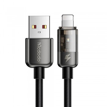 Mcdodo – datový kabel (CA-3140) – USB-A na Lightning, 3A, transparentní design, automatické vypnutí, 1,2m – černý