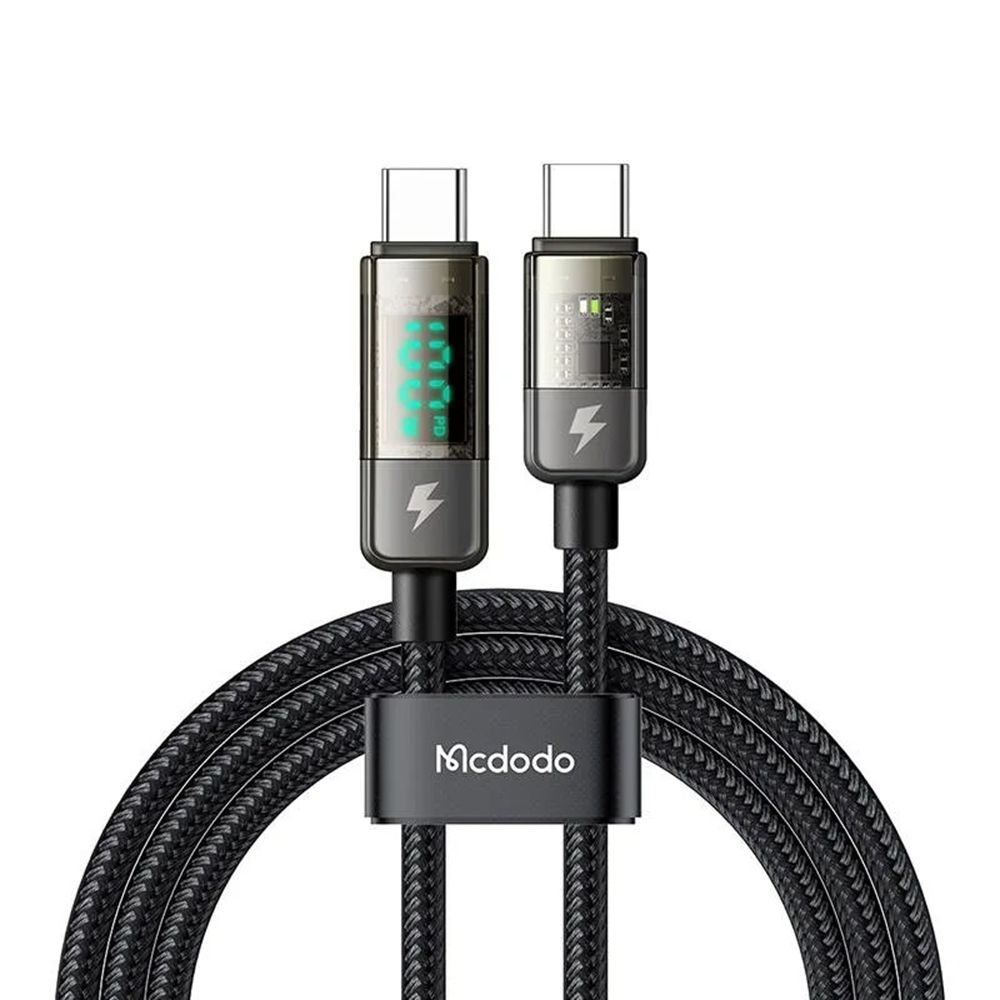Levně Mcdodo – datový kabel (CA-3610) – Type-C na Type-C, 100W, digitální displej, automatické vypnutí, transparentní design, 1,2m – černý