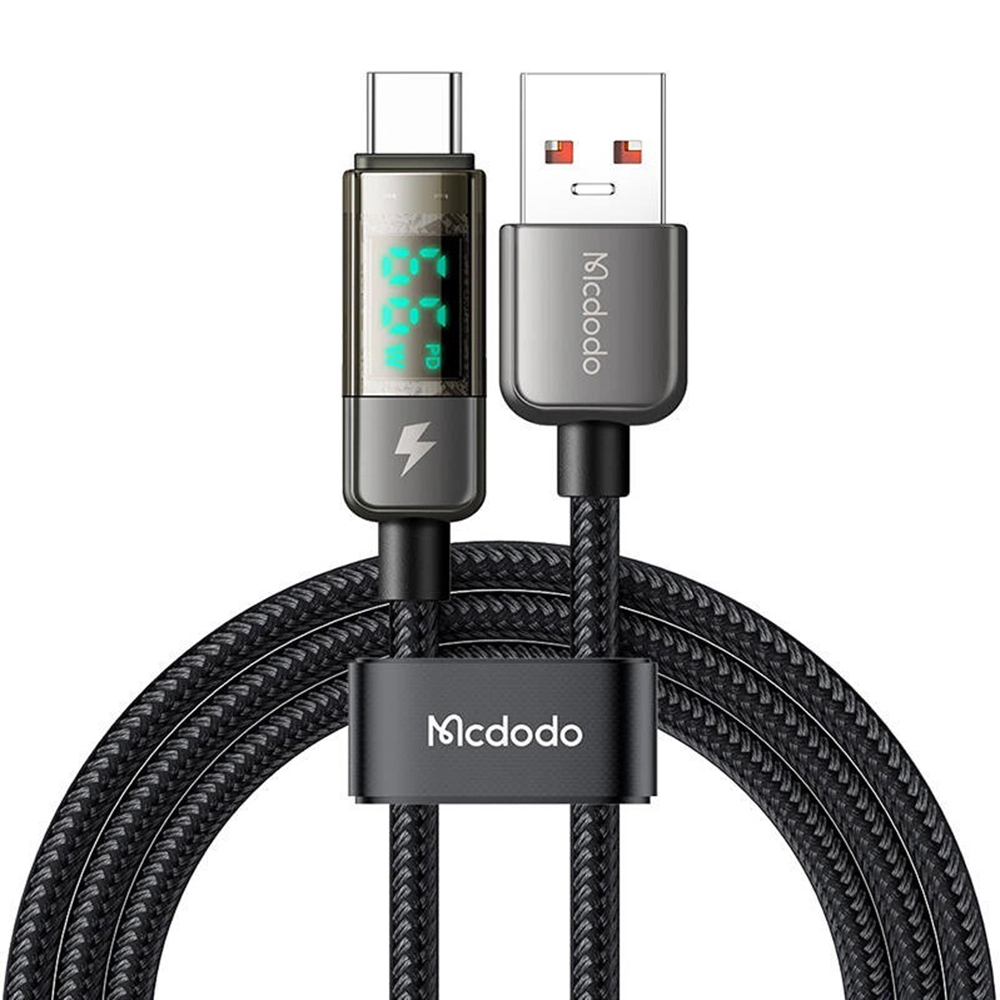 Levně Mcdodo – datový kabel (CA-3630) – USB-C na USB-A, 6A s digitálním displejem, automatické vypnutí, transparentní design, 1,2 m – černý