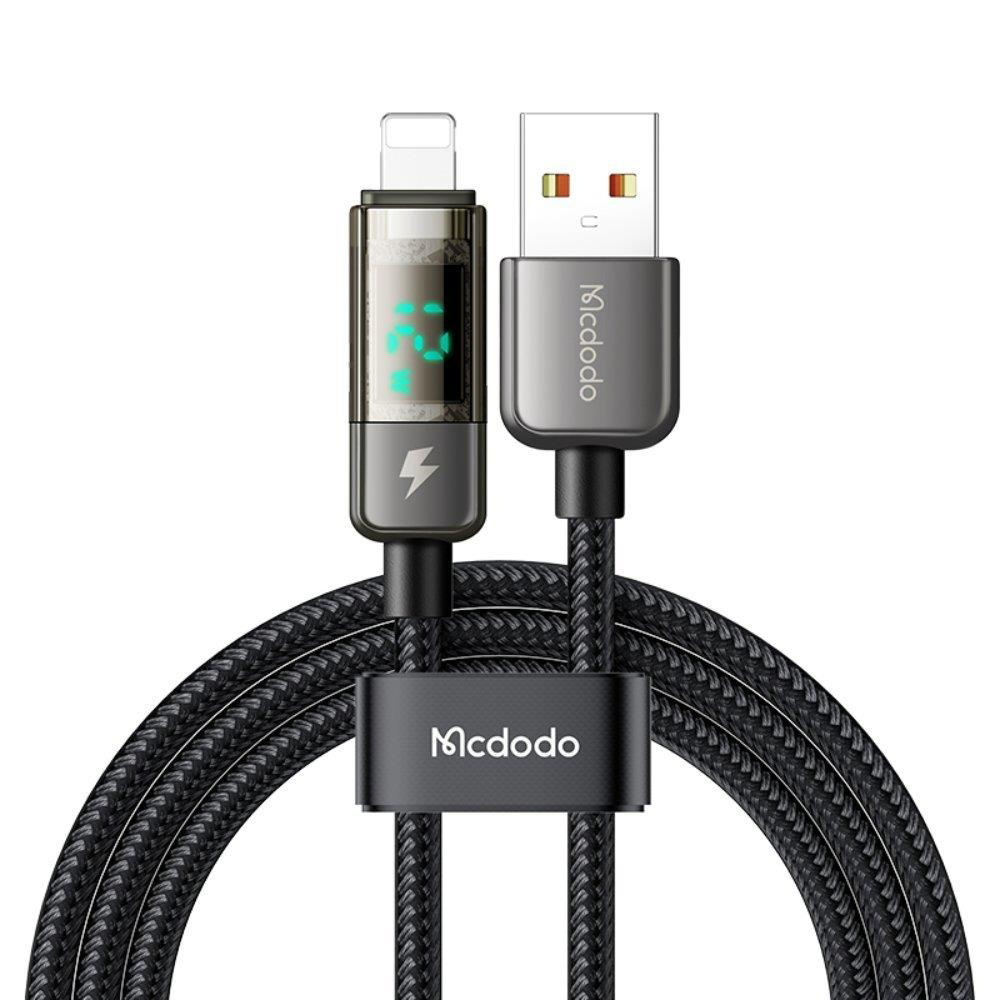 Levně Mcdodo – datový kabel (CA-3620) – USB-A na Lightning, 3A, digitální displej, automatické vypnutí, transparentní design, 1,2m – černý