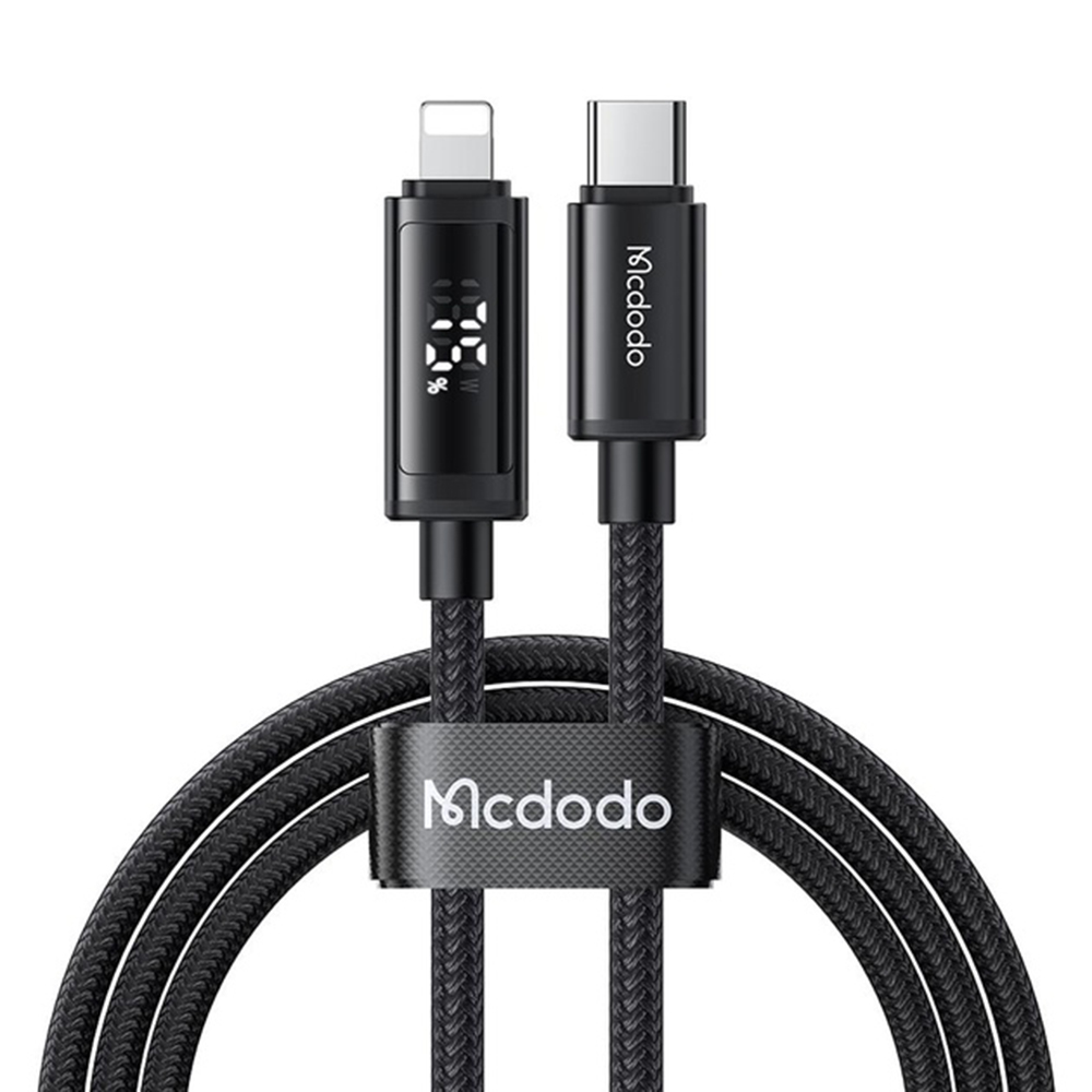 Levně Mcdodo – datový kabel (CA-7990) – USB-C na Lightning, duální LED displej, 36W, rychlé nabíjení, 1,2m – černý