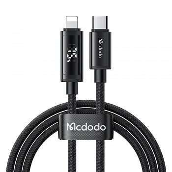 Mcdodo – datový kabel (CA-7990) – USB-C na Lightning, duální LED displej, 36W, rychlé nabíjení, 1,2m – černý
