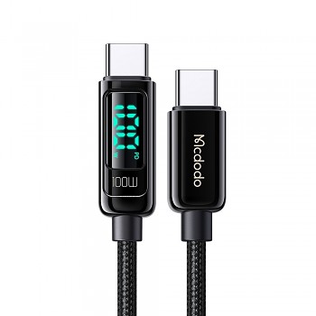 Mcdodo – datový kabel (CA-8820) – USB-C na USB-C, 100W, digitální displej, 1,2m – černý