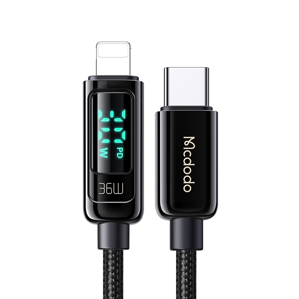 Mcdodo – datový kabel (CA-8810) – USB-C na Lightning, 36W, digitální displej, 1,2m – černý