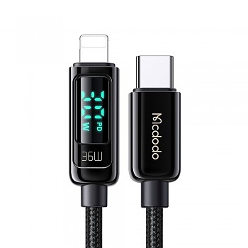 Mcdodo – datový kabel (CA-8810) – USB-C na Lightning, 36W, digitální displej, 1,2m – černý