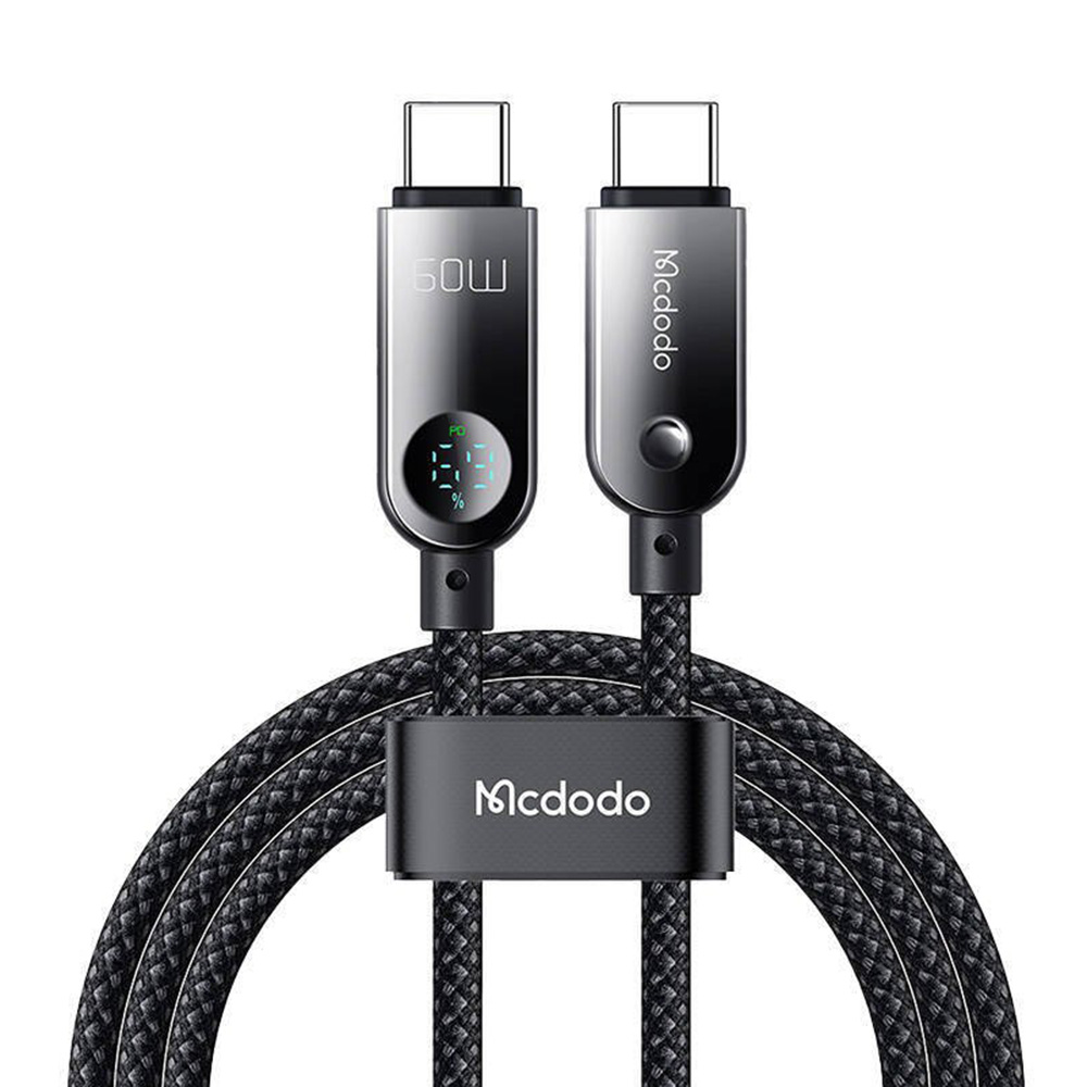 Levně Mcdodo – datový kabel (CA-4780) – Type-C na Type-C, PD60W, s vestavěným LED displejem, ABS + nylon, 1,2 m – černý