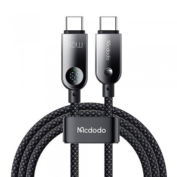 Mcdodo – datový kabel (CA-4780) – Type-C na Type-C, PD60W, s vestavěným LED displejem, ABS + nylon, 1,2 m – černý