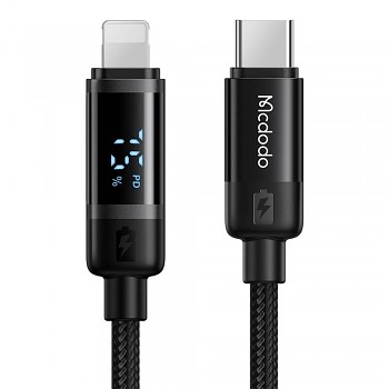 Mcdodo – datový kabel řady BAT (CA-5210) – USB-C na Lightning, 36W, digitální displej, 1,2m – černý