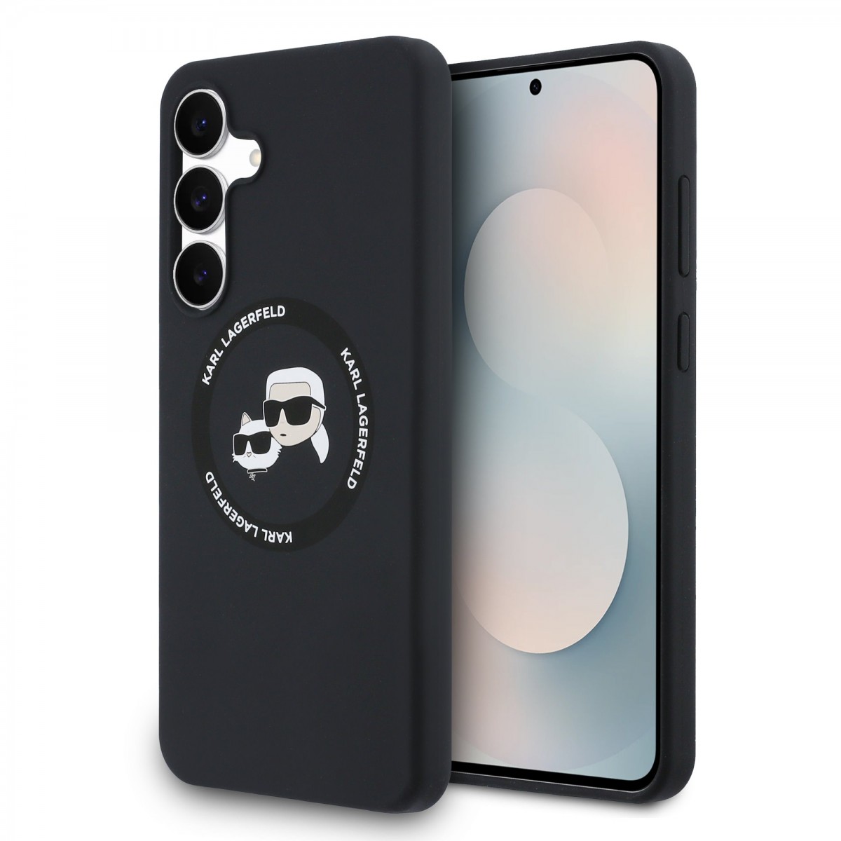 Zadní kryt Karl Lagerfeld Liquid Silicone K&amp;CH Heads MagSafe pro Samsung Galaxy S25 FE Black