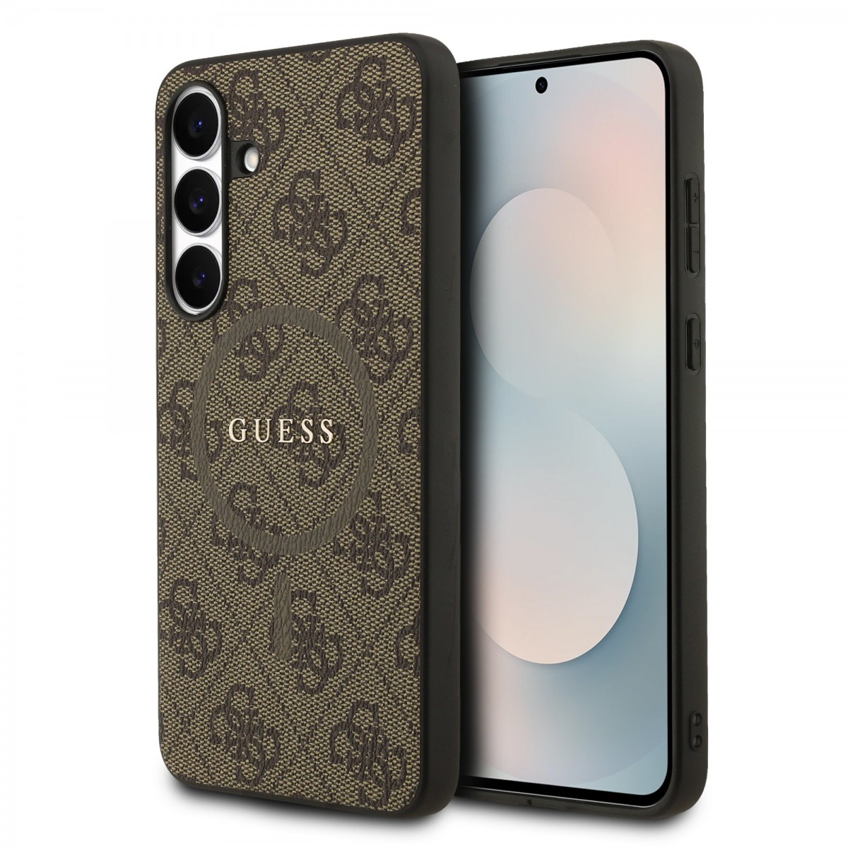 Levně Zadní kryt Guess PU Leather 4G Colored Ring MagSafe pro Samsung Galaxy S25 FE Brown