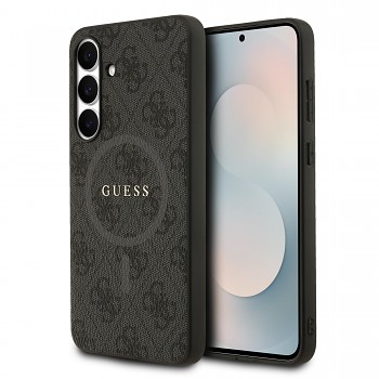 Zadní kryt Guess PU Leather 4G Colored Ring MagSafe pro Samsung Galaxy S25 FE Black
