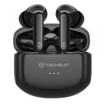 Techsuit - bezdrátová sluchátka Premium Audira Pro (CW1) - Bluetooth V5.4, 300mAh, dotykové ovládání, aktivní potlačení hluku, 4 mikrofony - černá