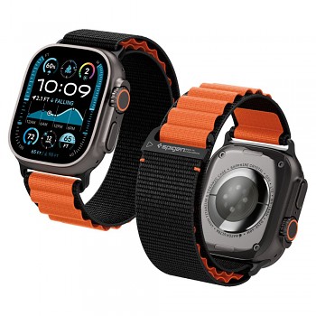 Spigen - řemínek k hodinkám (WBF1) - Apple Watch 6 / 7 / 8 / 9 / 10 / SE / SE 2 / Ultra / Ultra 2 / Ultra 3 (44/45/46/49mm) - černá / oranžová