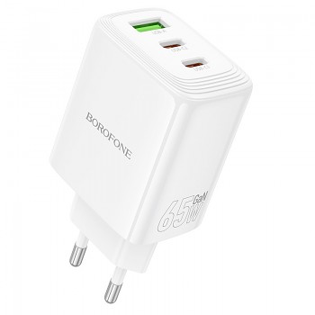 Adaptér Borofone BN32 Cargador GaN – USB + 2×Type C – QC 3.0 PD 65W bílý