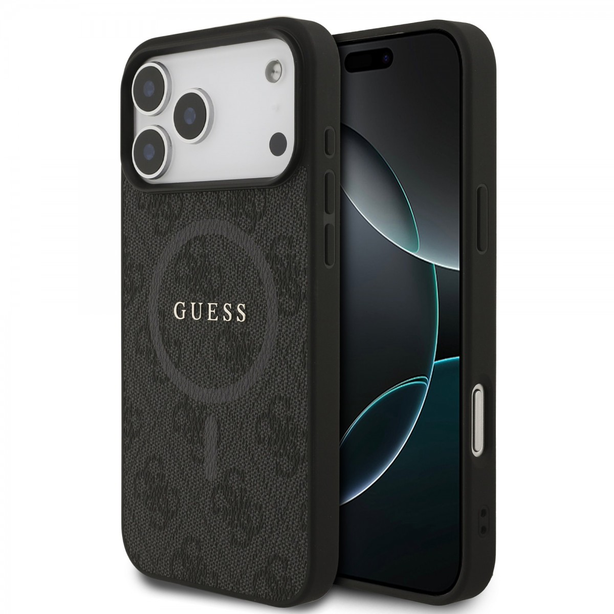 Levně Zadní kryt Guess PU Leather 4G Colored Ring MagSafe pro iPhone 17 Pro Max Black