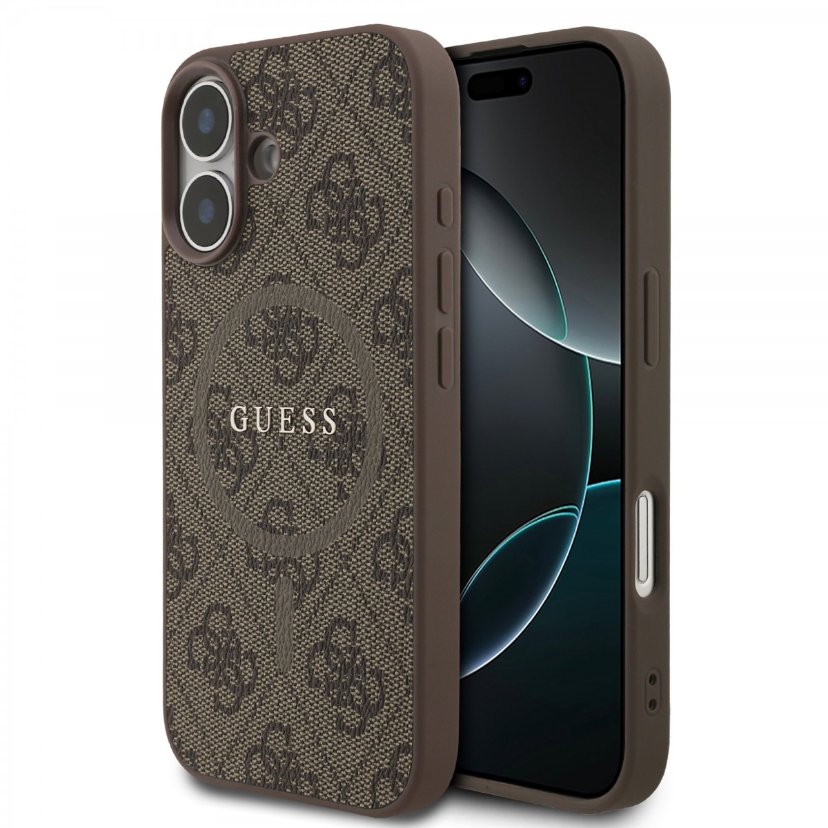 Levně Zadní kryt Guess PU Leather 4G Colored Ring MagSafe pro iPhone 17 Brown