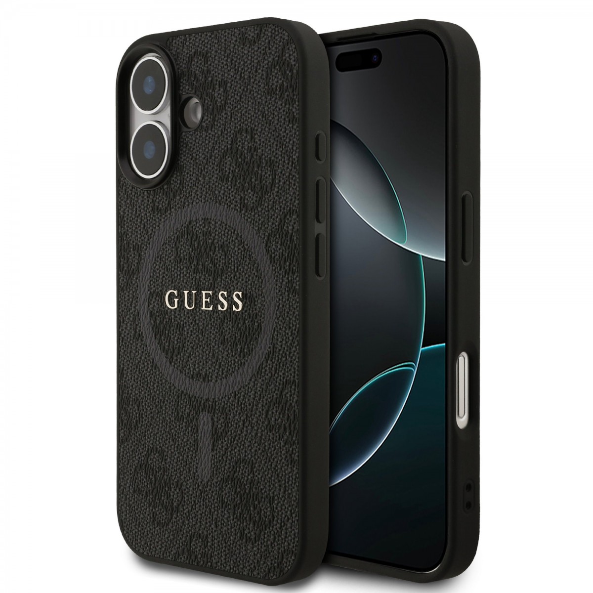Levně Zadní kryt Guess PU Leather 4G Colored Ring MagSafe pro iPhone 17 Black