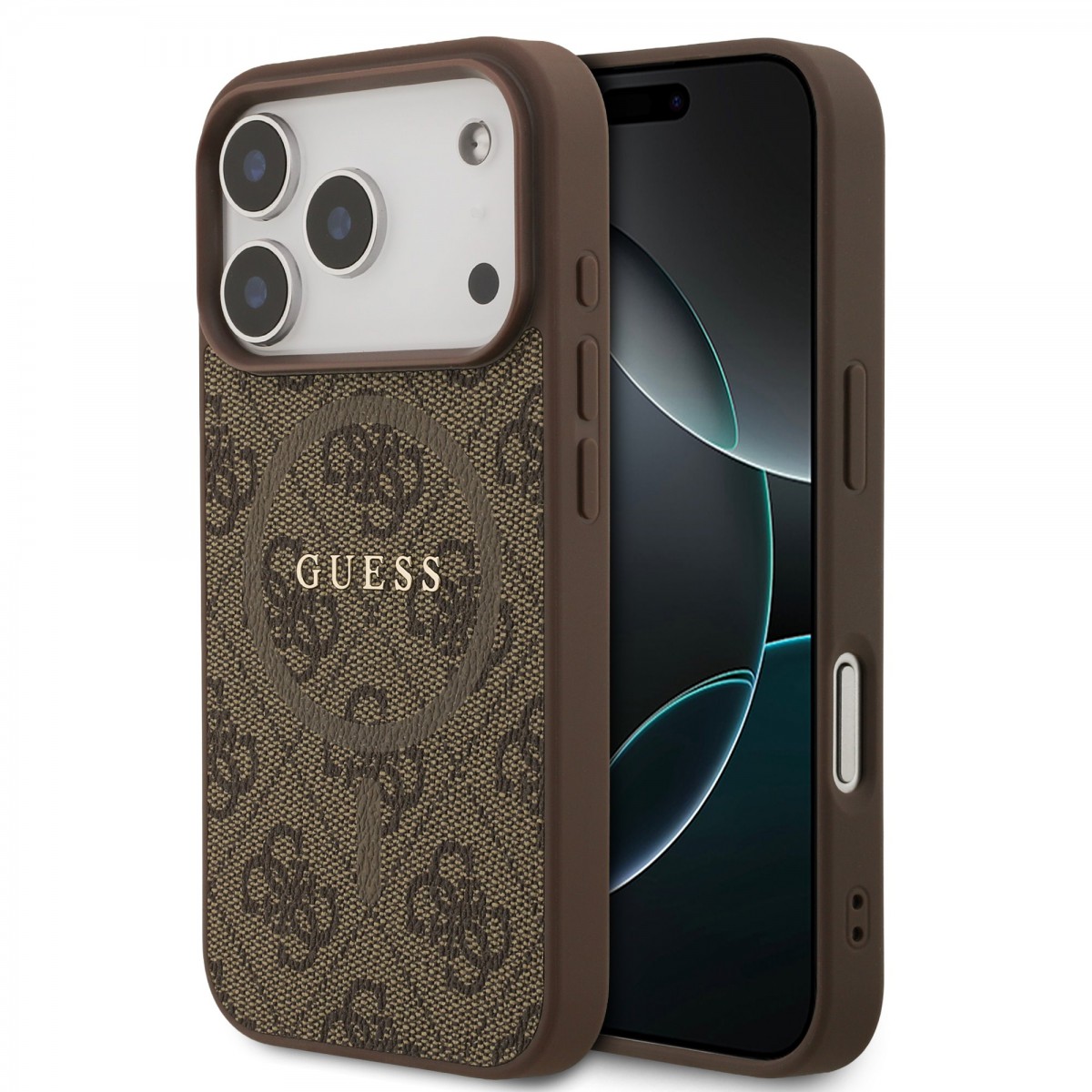 Levně Zadní kryt Guess PU Leather 4G Colored Ring MagSafe pro iPhone 17 Pro Brown