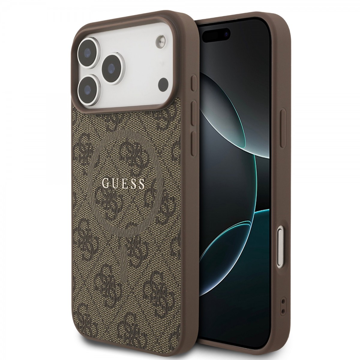 Levně Zadní kryt Guess PU Leather 4G Colored Ring MagSafe pro iPhone 17 Pro Max Brown