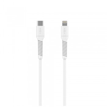 Nabíjecí a datový Liquid silicone kabel FIXED s konektory USB-C/Lightning a podporou PD, 1.2m, USB 2.0, 60W, bílý